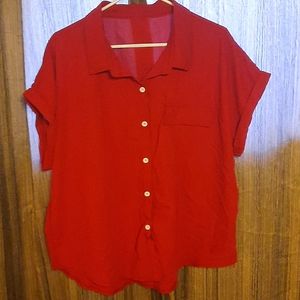 Short sleeved red button up with collar